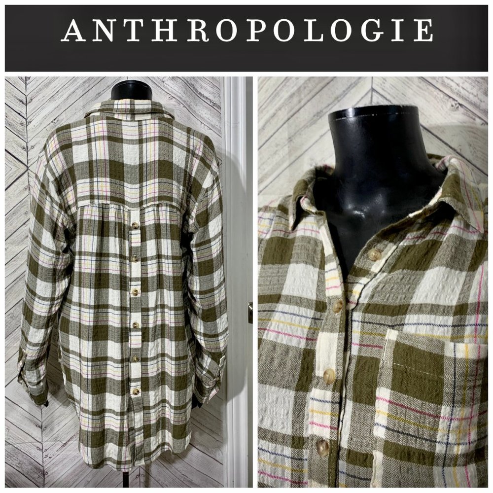 by  anthropologie S olive green waffle knit fishtail back button down